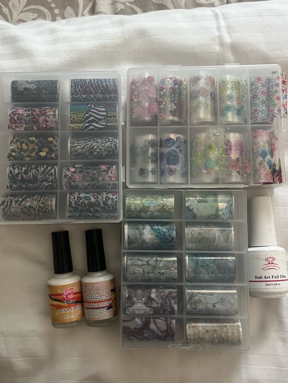 Nail Art Transfer Foil Set with Floral & Marble Designs - Multiple Colors